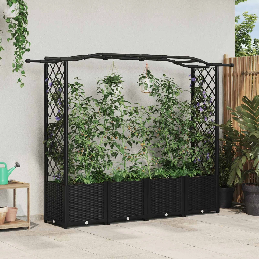 Pakeltas lovas su trelėmis ir stogu Juoda 204 x 40 x 138 cm PP