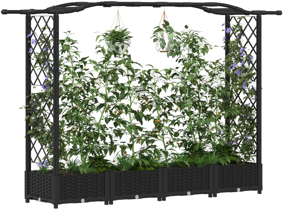Pakeltas lovas su trelėmis ir stogu Juoda 207 x 40 x 123 cm PP