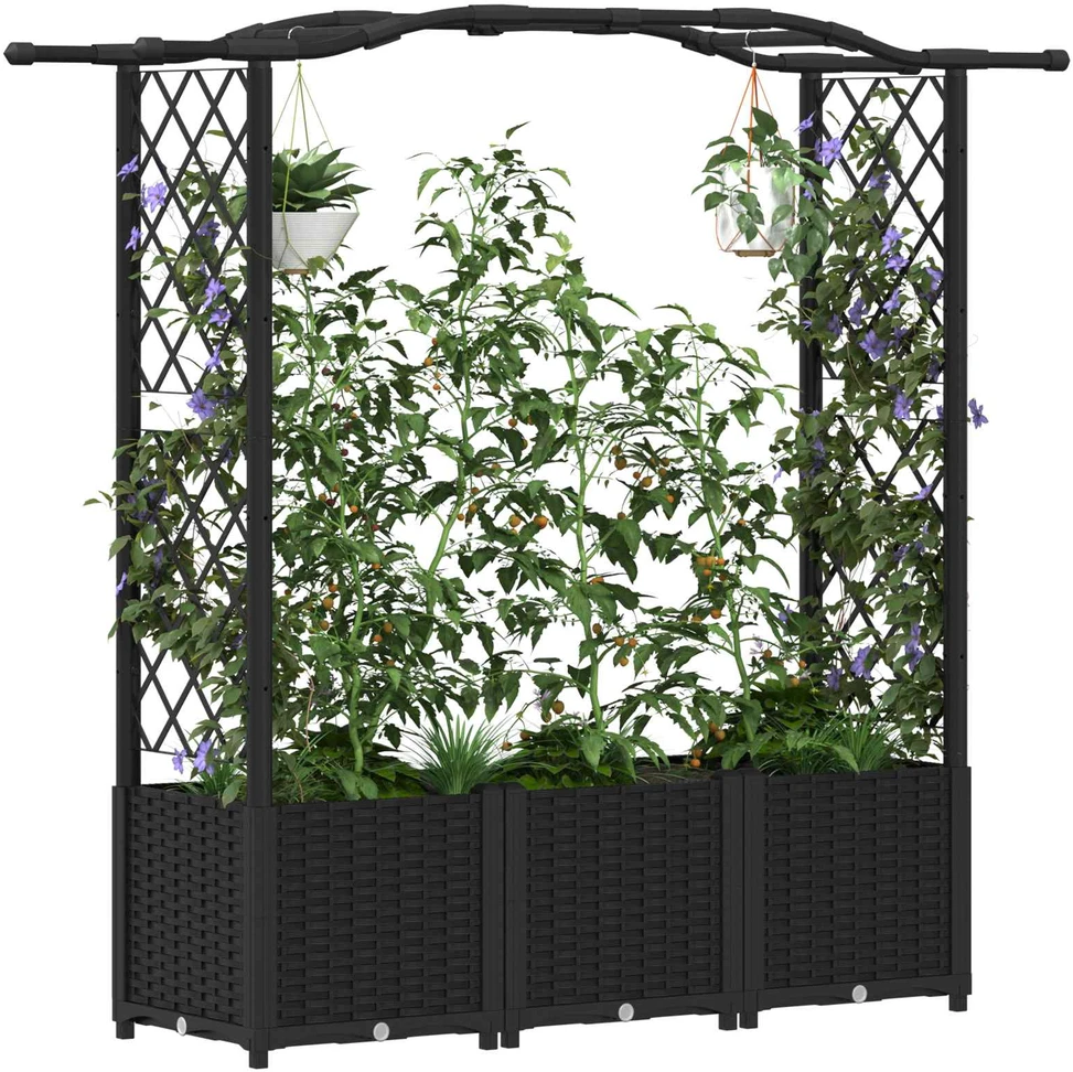 Pakeltas lovas su trelėmis ir stogu Juoda 164 x 40 x 138 cm PP
