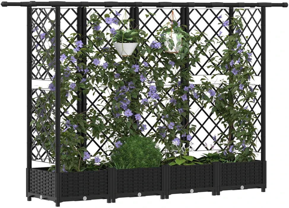 Pakeltas lovas su trelėmis ir stogu Juoda 202,5 x 40 x 121 cm
