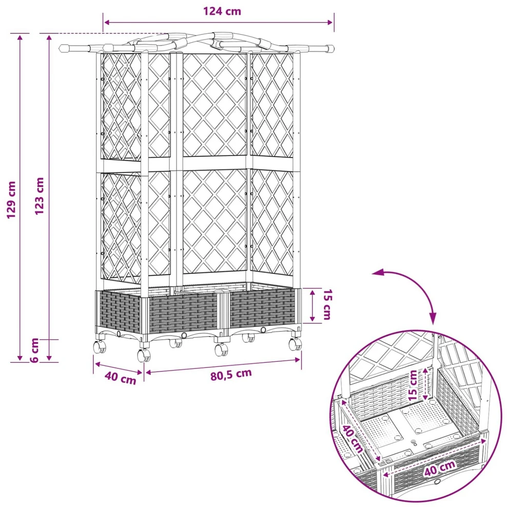 Pakeltas lovas su trelėmis ir stogu Juoda 124 x 40 x 129 cm PP