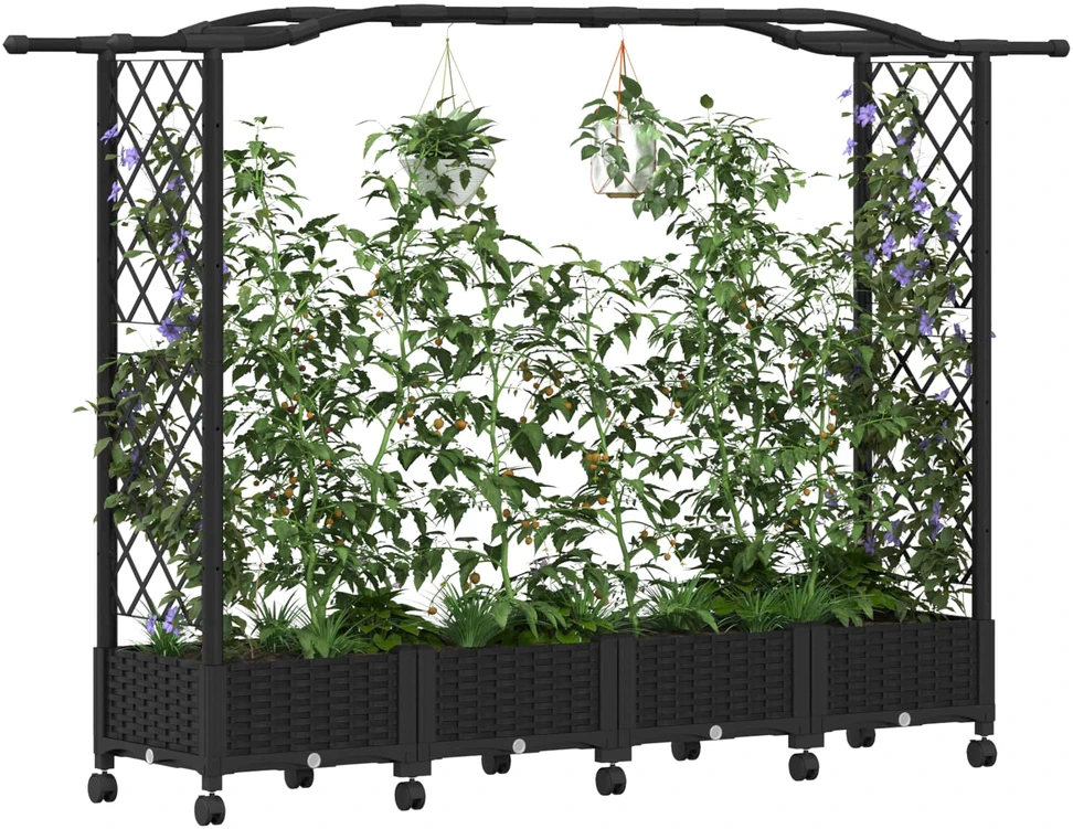 Pakeltas lovas su trelėmis ir stogu Juoda 207 x 40 x 129 cm PP