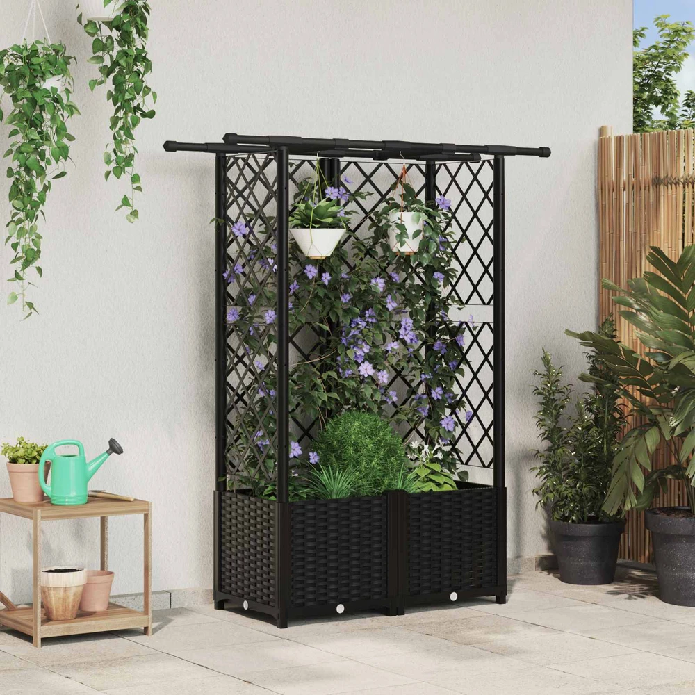 Pakeltas lovas su trelėmis ir stogu Juoda 124 x 40 x 136 cm PP