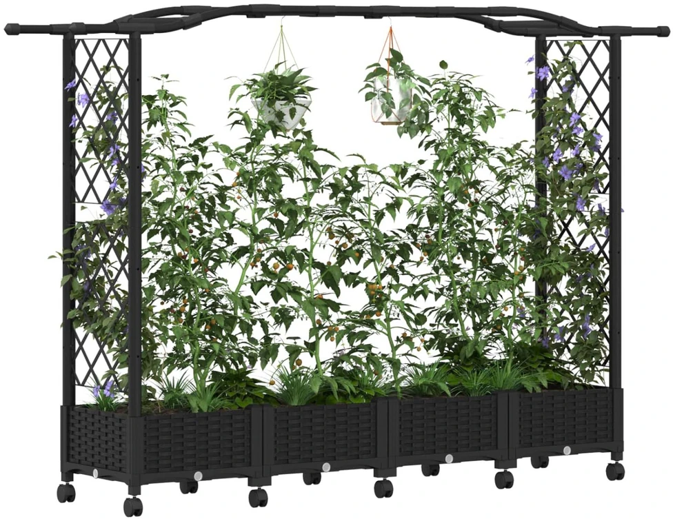Pakeltas lovas su trelėmis ir stogu Juoda 207 x 40 x 129 cm PP