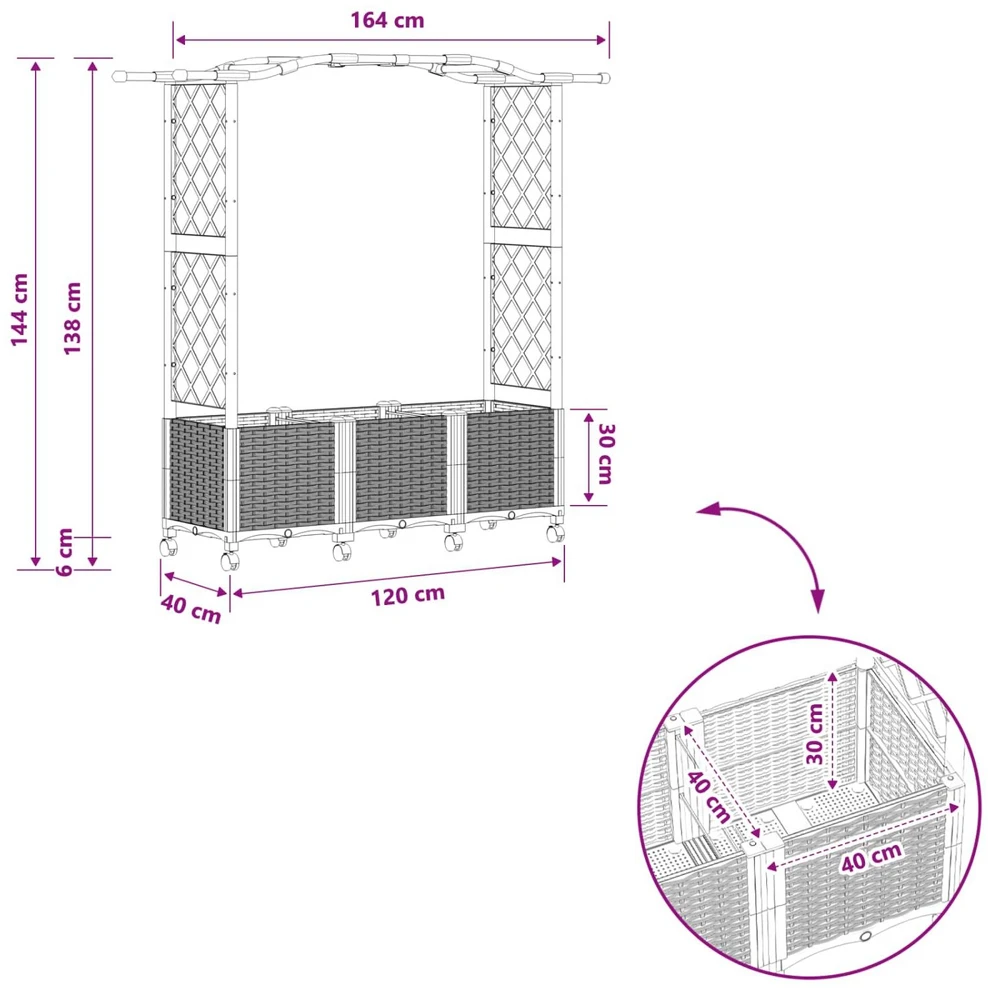 Pakeltas lovas su trelėmis ir stogu Juoda 164 x 40 x 144 cm PP