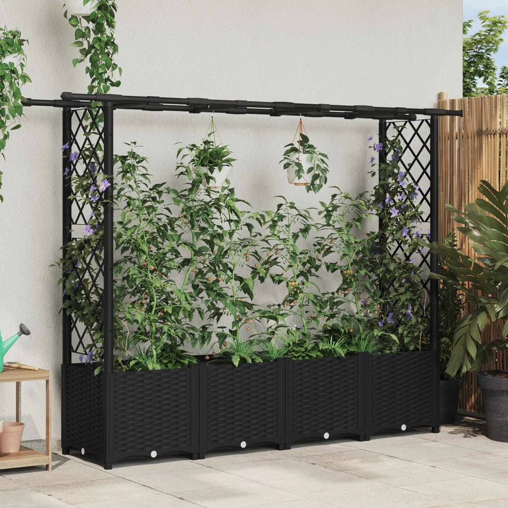 Pakeltas lovas su trelėmis ir stogu Juoda 203 x 40 x 136 cm PP