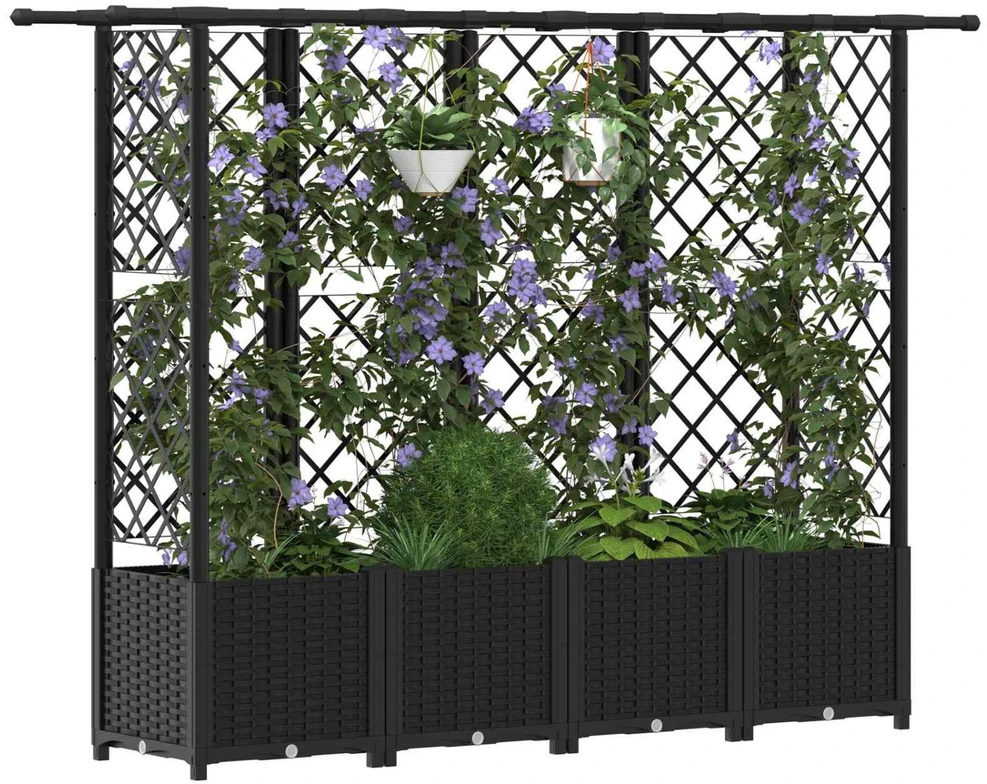Pakeltas lovas su trelėmis ir stogu Juoda 202 x 40 x 136 cm PP