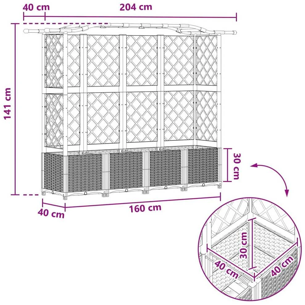 Pakeltas lovas su trelėmis ir stogu Juoda 204 x 40 x 138 cm PP