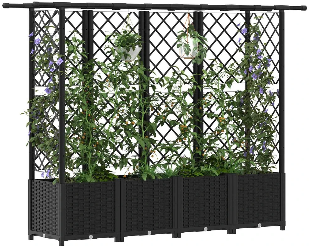 Pakeltas lovas su trelėmis ir stogu Juoda 203 x 40 x 136 cm PP