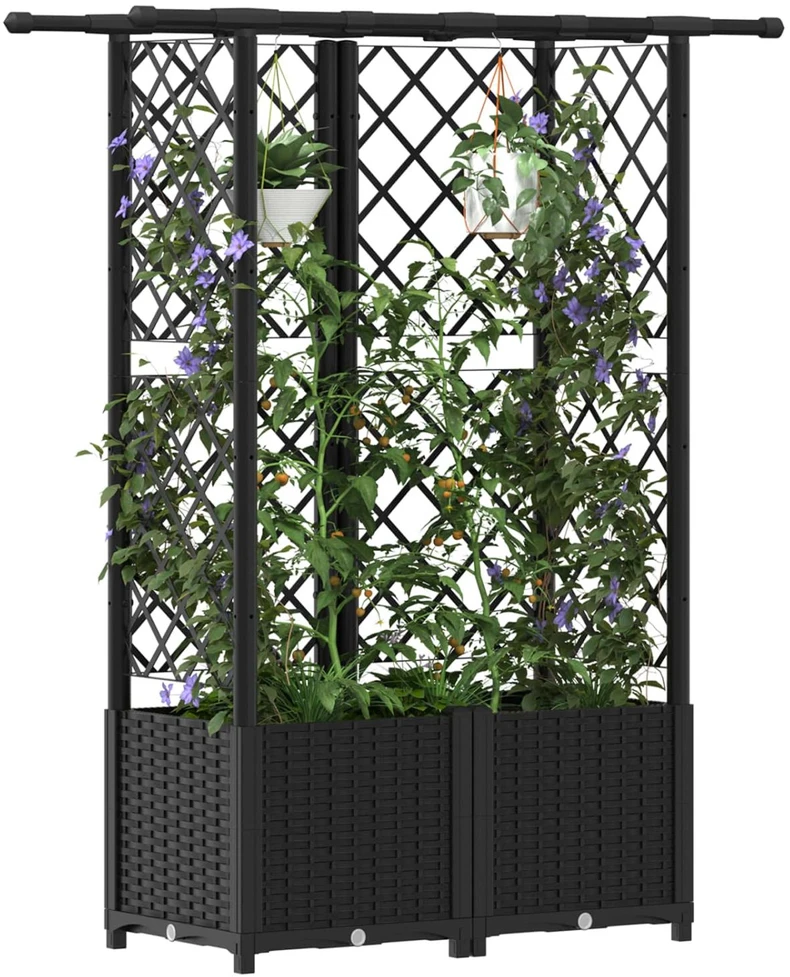 Pakeltas lovas su trelėmis ir stogu Juoda 124,5 x 40 x 136 cm