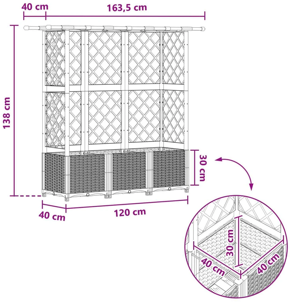 Pakeltas lovas su trelėmis ir stogu Pilka 163,5 x 40 x 136 cm