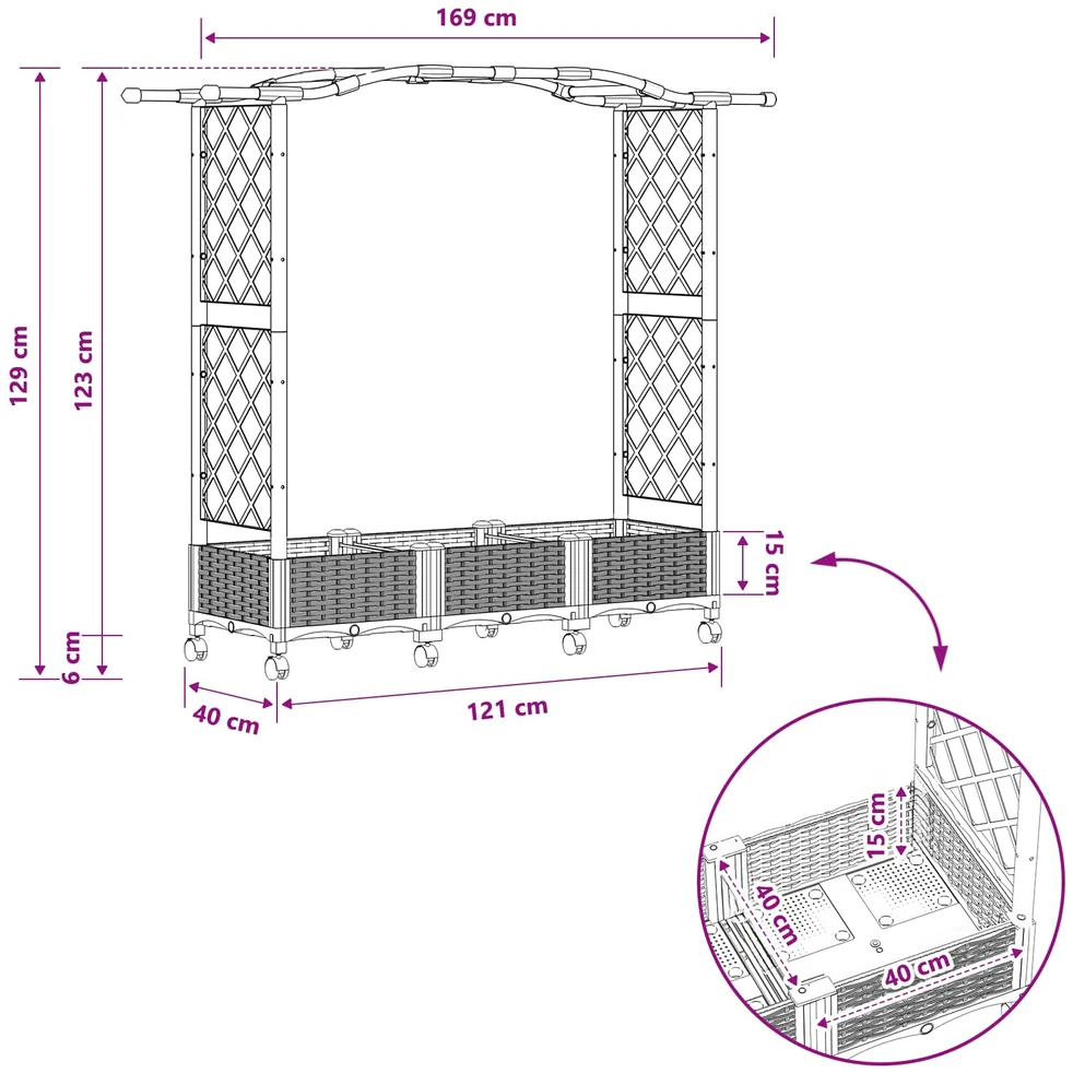 Pakeltas lovas su trelėmis ir stogu Pilka 169 x 40 x 129 cm PP