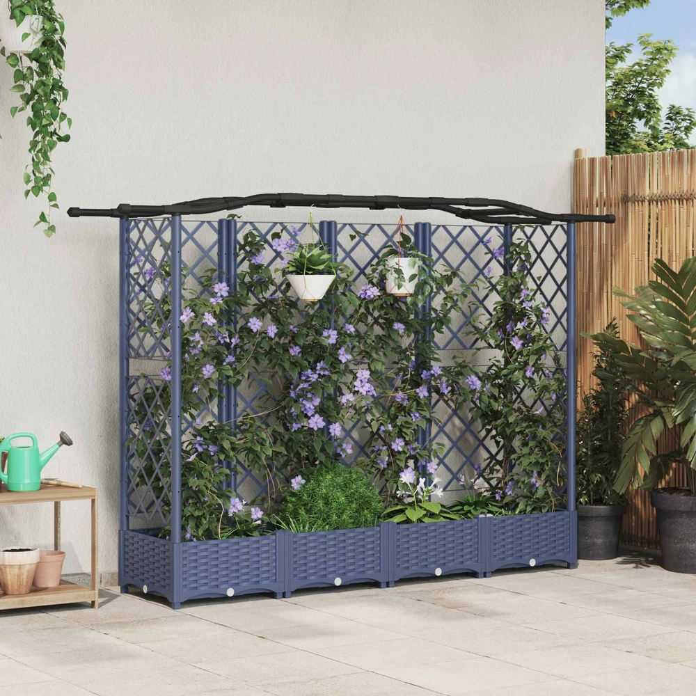 Pakeltas lovas su trelėmis ir stogu Pilka 203,5 x 40 x 123 cm