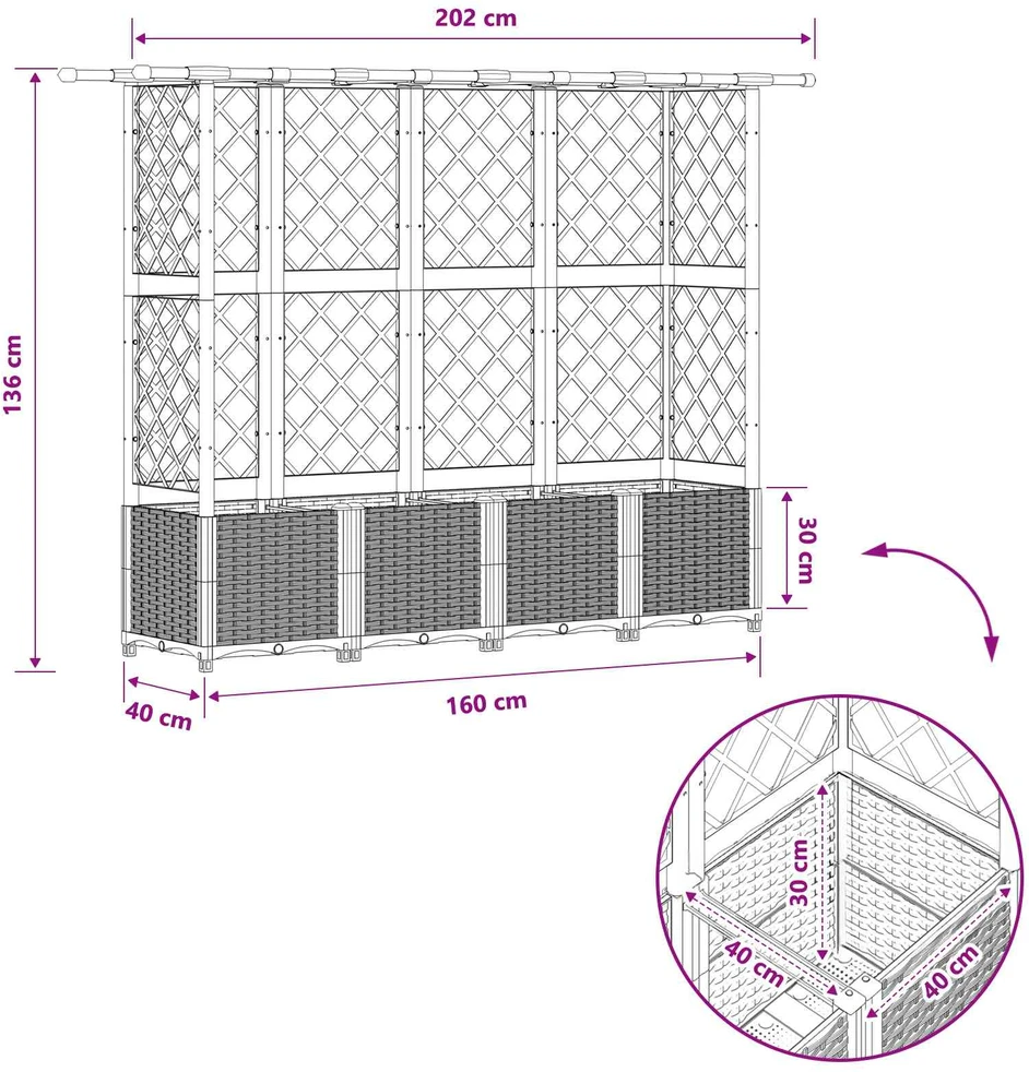 Pakeltas lovas su trelėmis ir stogu Pilka 202 x 40 x 136 cm PP