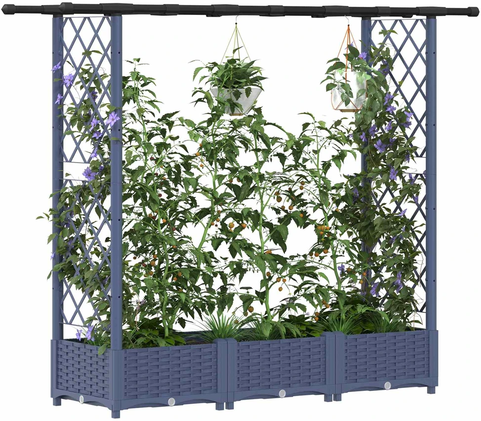 Pakeltas lovas su trelėmis ir stogu Pilka 164 x 40 x 121 cm PP