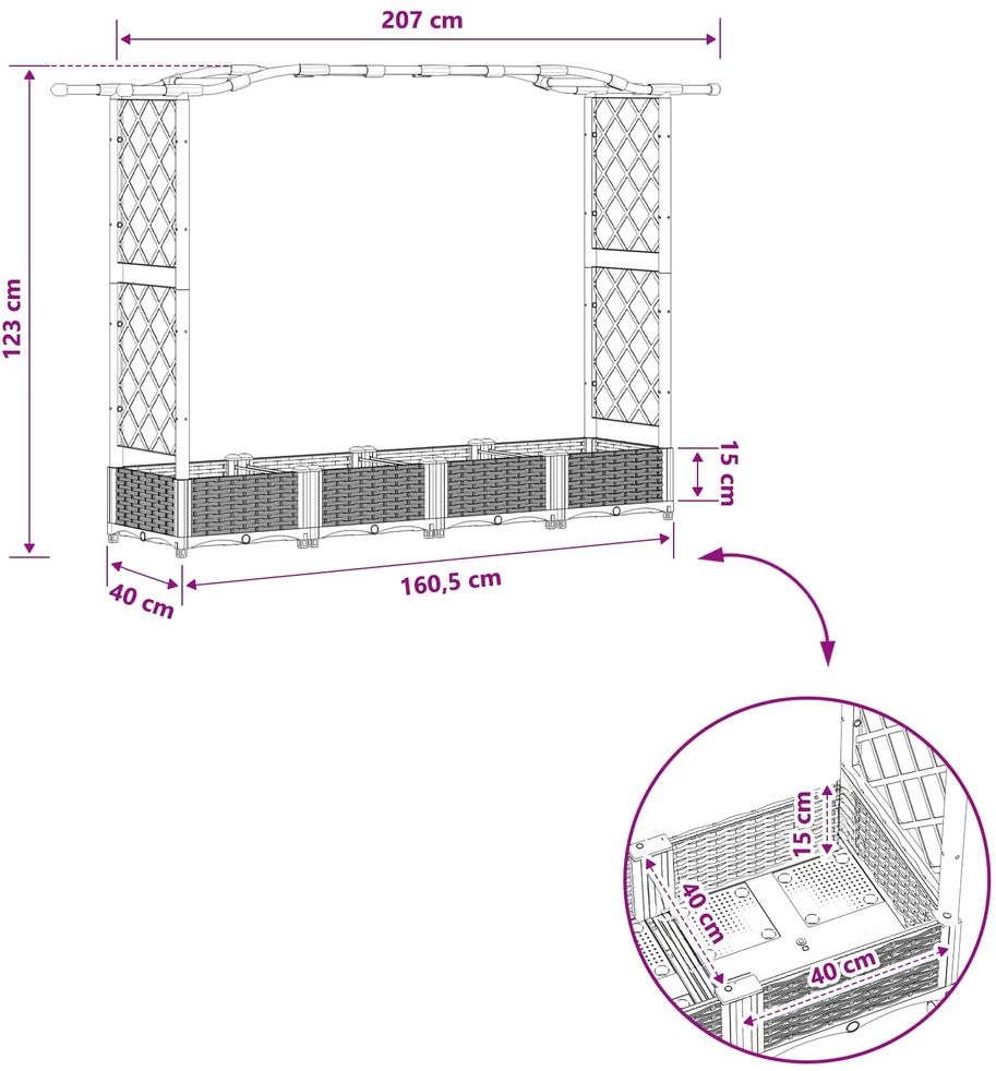 Pakeltas lovas su trelėmis ir stogu Pilka 207 x 40 x 123 cm PP