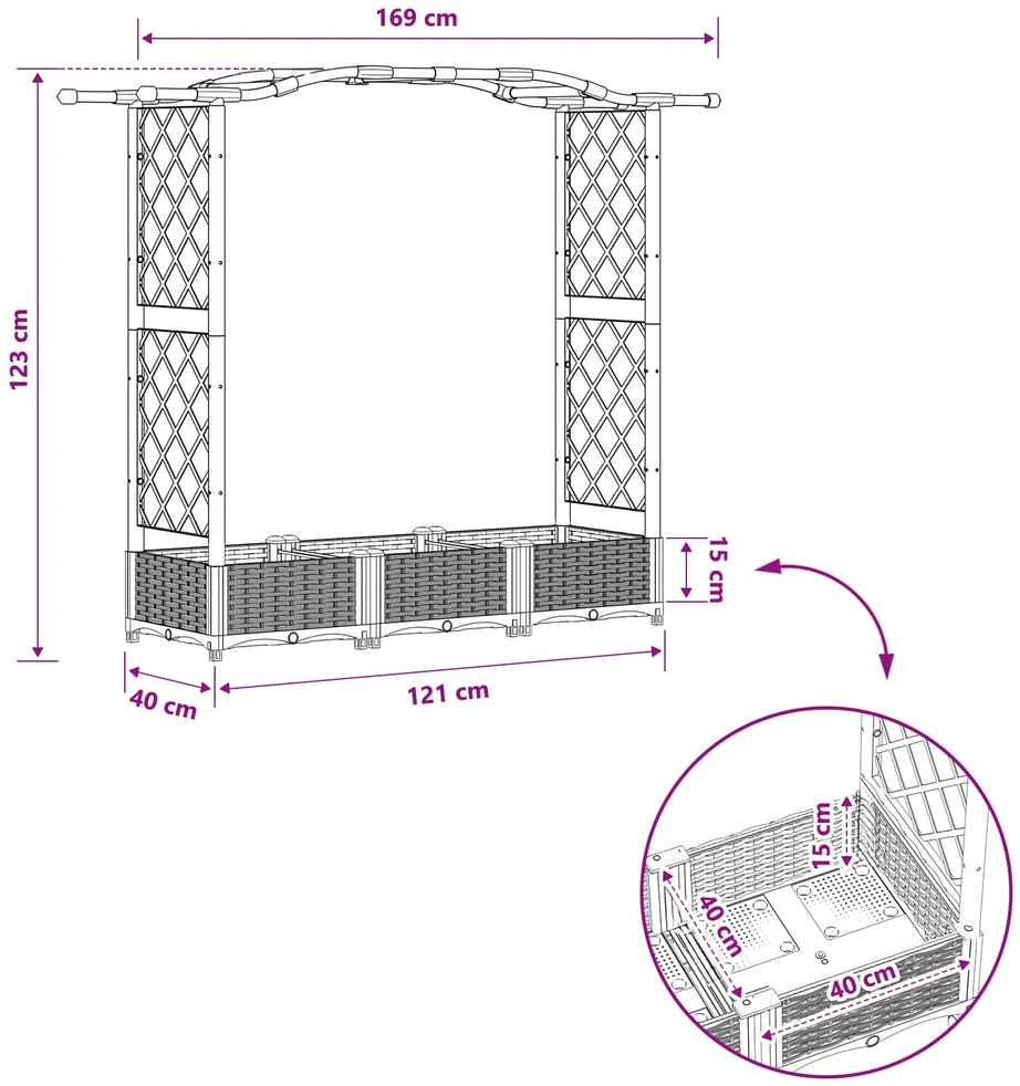 Pakeltas lovas su trelėmis ir stogu Pilka 169 x 40 x 123 cm PP