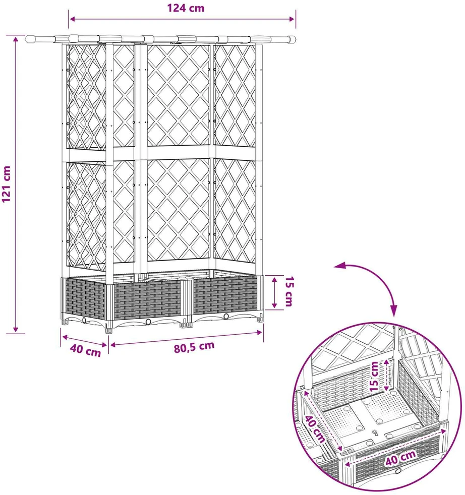 Pakeltas lovas su trelėmis ir stogu Pilka 124 x 40 x 121 cm PP