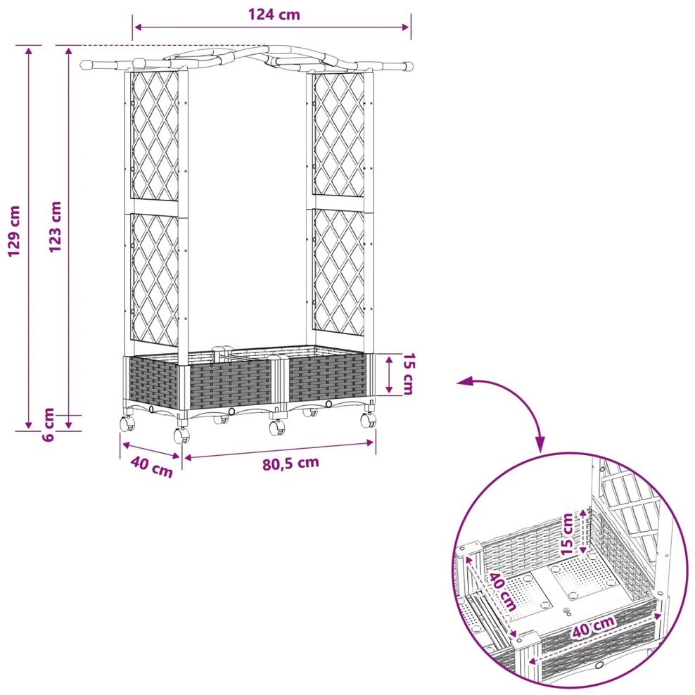 Pakeltas lovas su trelėmis ir stogu Pilka 124 x 40 x 129 cm PP
