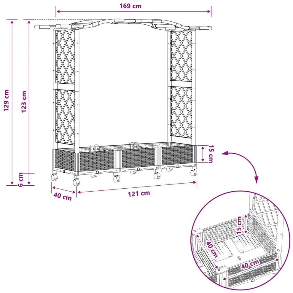 Pakeltas lovas su trelėmis ir stogu Pilka 169 x 40 x 129 cm PP
