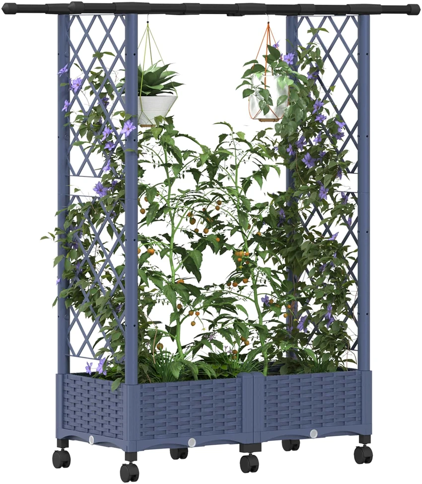 Pakeltas lovas su trelėmis ir stogu Pilka 122,5 x 40 x 127 cm