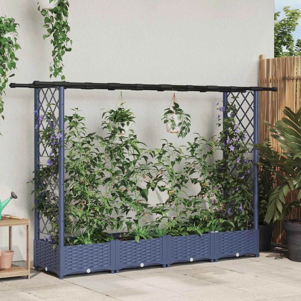 Pakeltas lovas su trelėmis ir stogu Pilka 203 x 40 x 121 cm PP