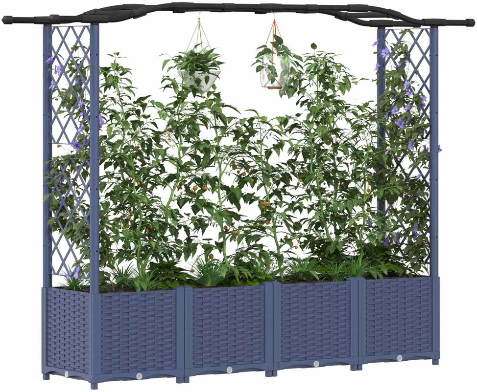 Pakeltas lovas su trelėmis ir stogu Pilka 204 x 40 x 138 cm PP
