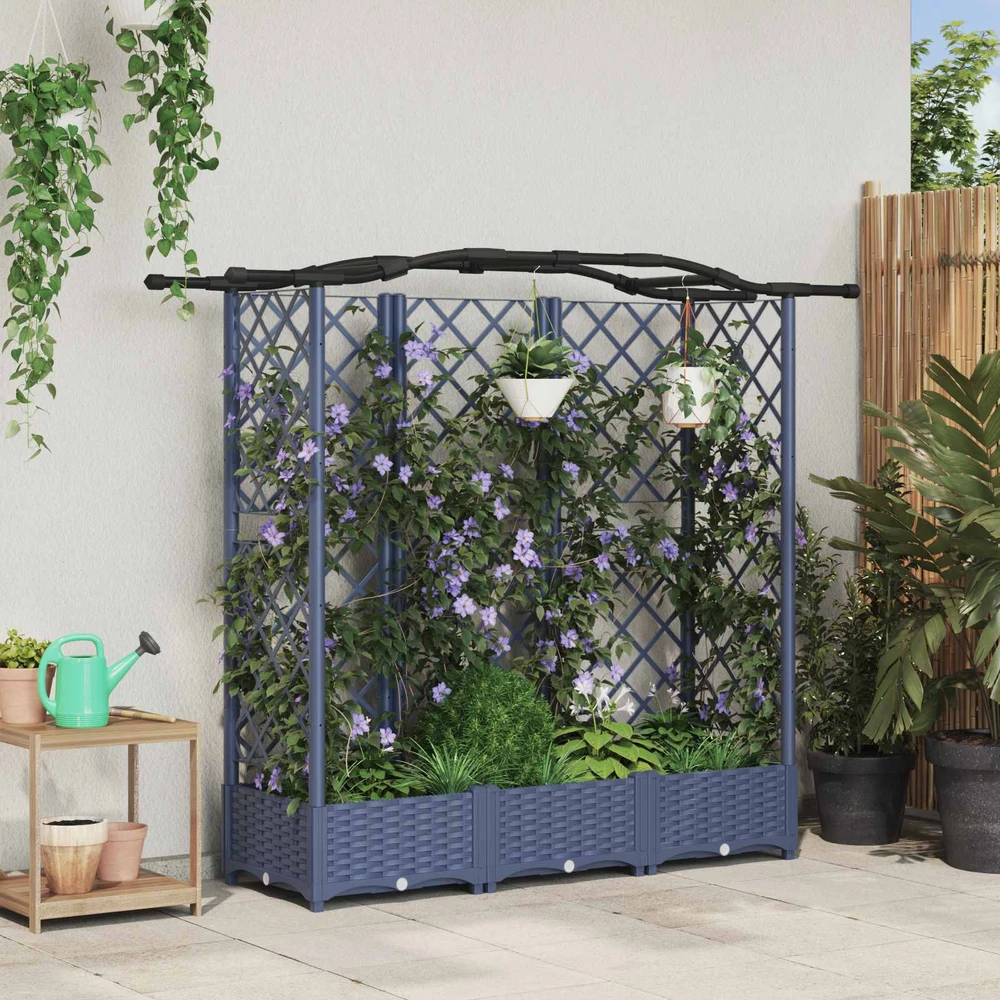 Pakeltas lovas su trelėmis ir stogu Pilka 163 x 40 x 123 cm PP