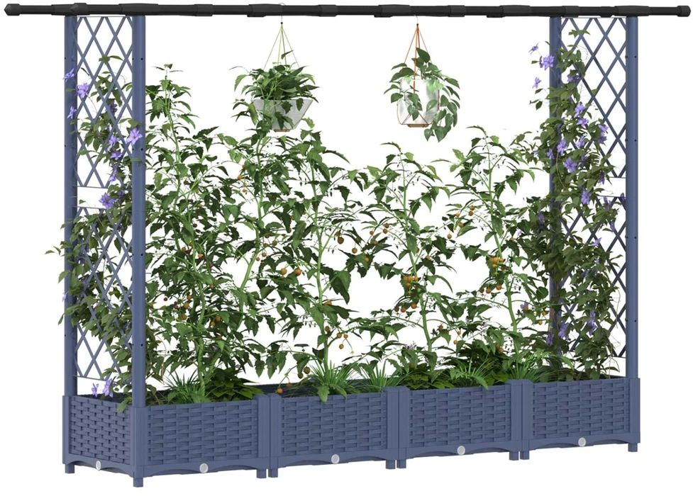 Pakeltas lovas su trelėmis ir stogu Pilka 203 x 40 x 121 cm PP