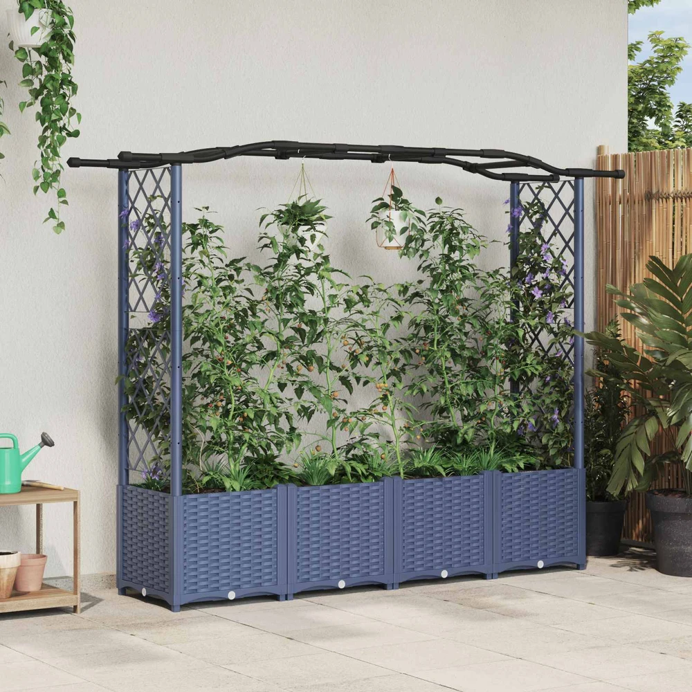 Pakeltas lovas su trelėmis ir stogu Pilka 204 x 40 x 138 cm PP
