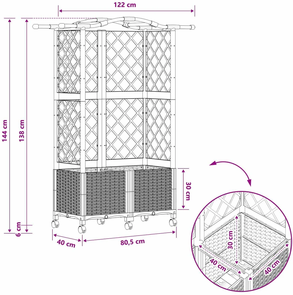 Pakeltas lovas su trelėmis ir stogu Pilka 122 x 40 x 144 cm PP
