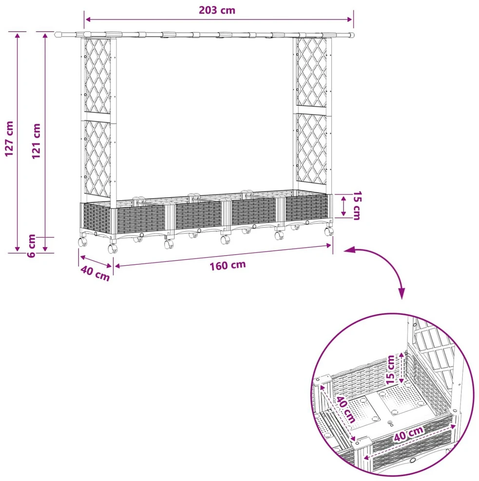 Pakeltas lovas su trelėmis ir stogu Pilka 203 x 40 x 127 cm PP