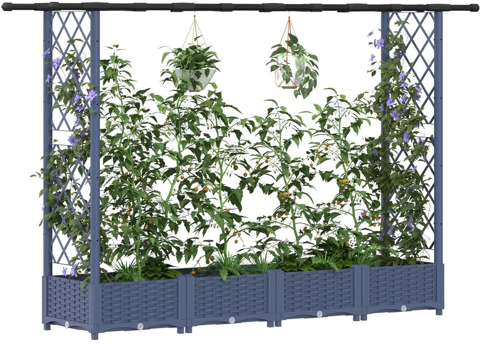 Pakeltas lovas su trelėmis ir stogu Pilka 203 x 40 x 121 cm PP