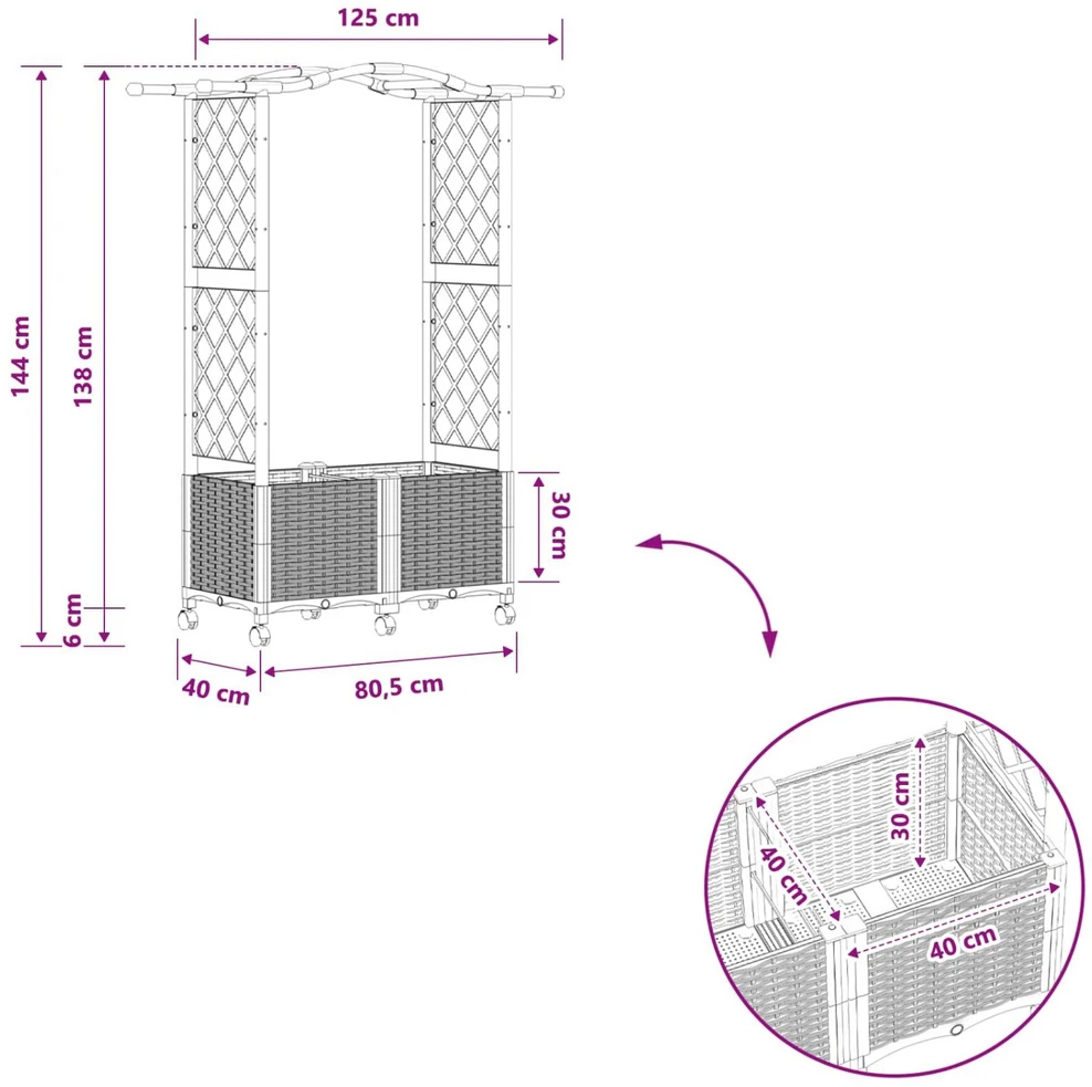 Pakeltas lovas su trelėmis ir stogu Pilka 125 x 40 x 144 cm PP