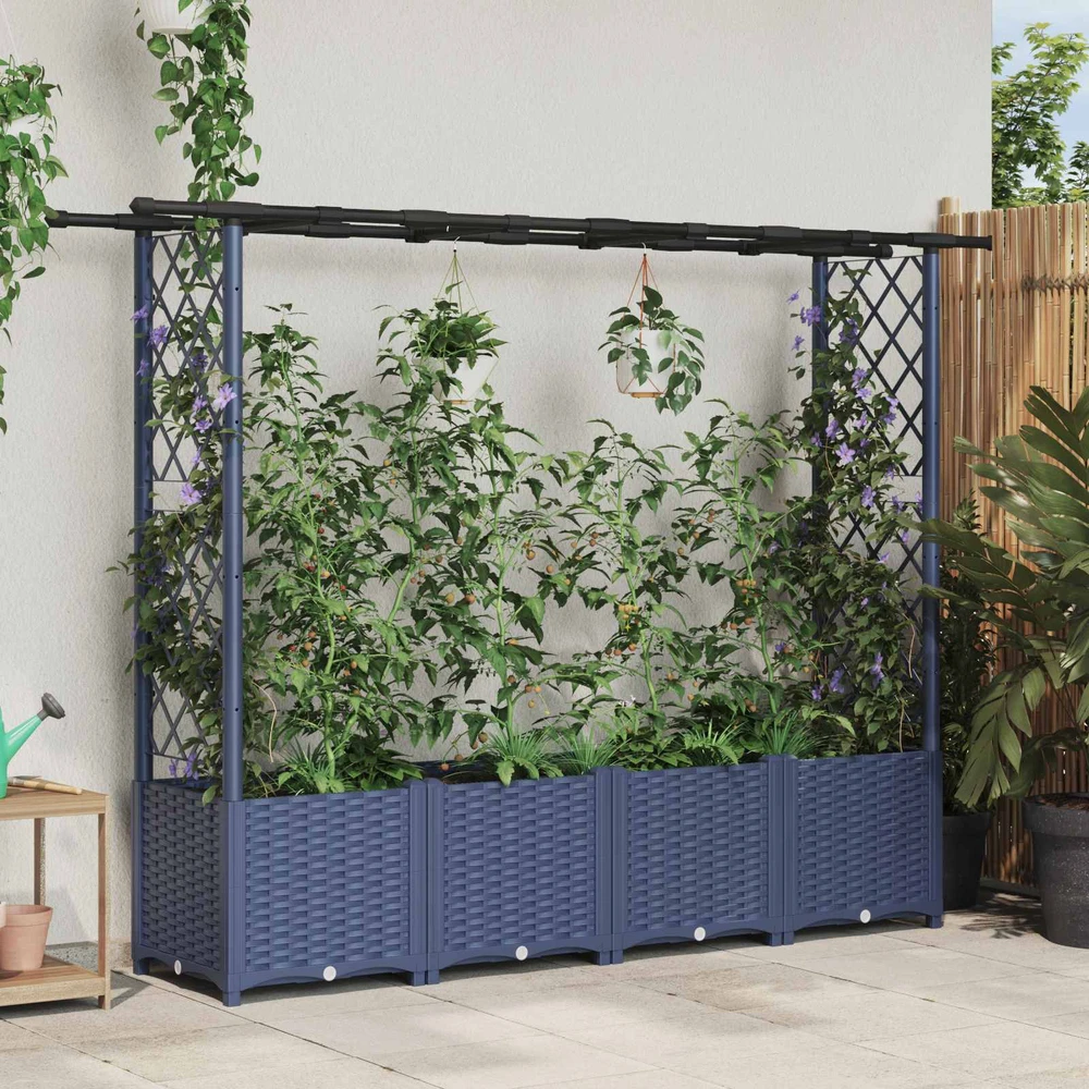 Pakeltas lovas su trelėmis ir stogu Pilka 203 x 40 x 136 cm PP