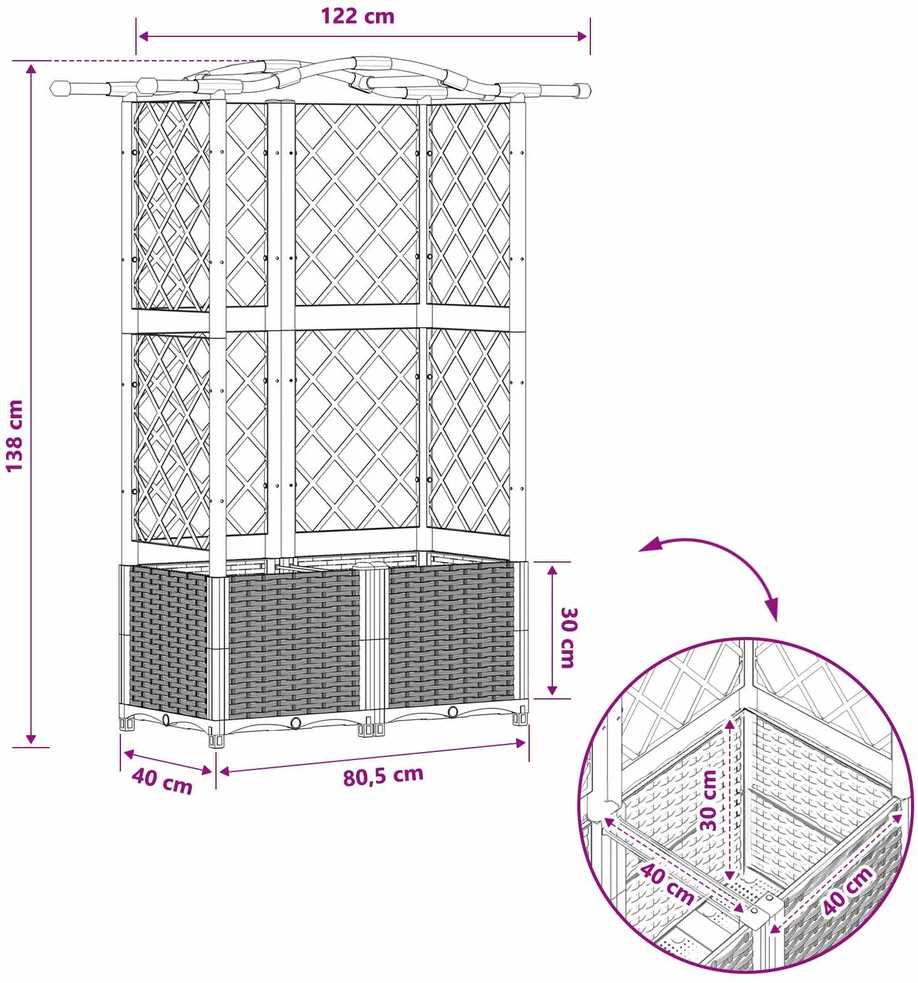 Pakeltas lovas su trelėmis ir stogu Pilka 122 x 40 x 138 cm PP