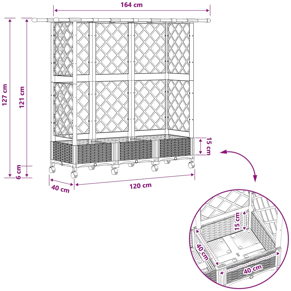 Pakeltas lovas su trelėmis ir stogu Pilka 164 x 40 x 127 cm PP