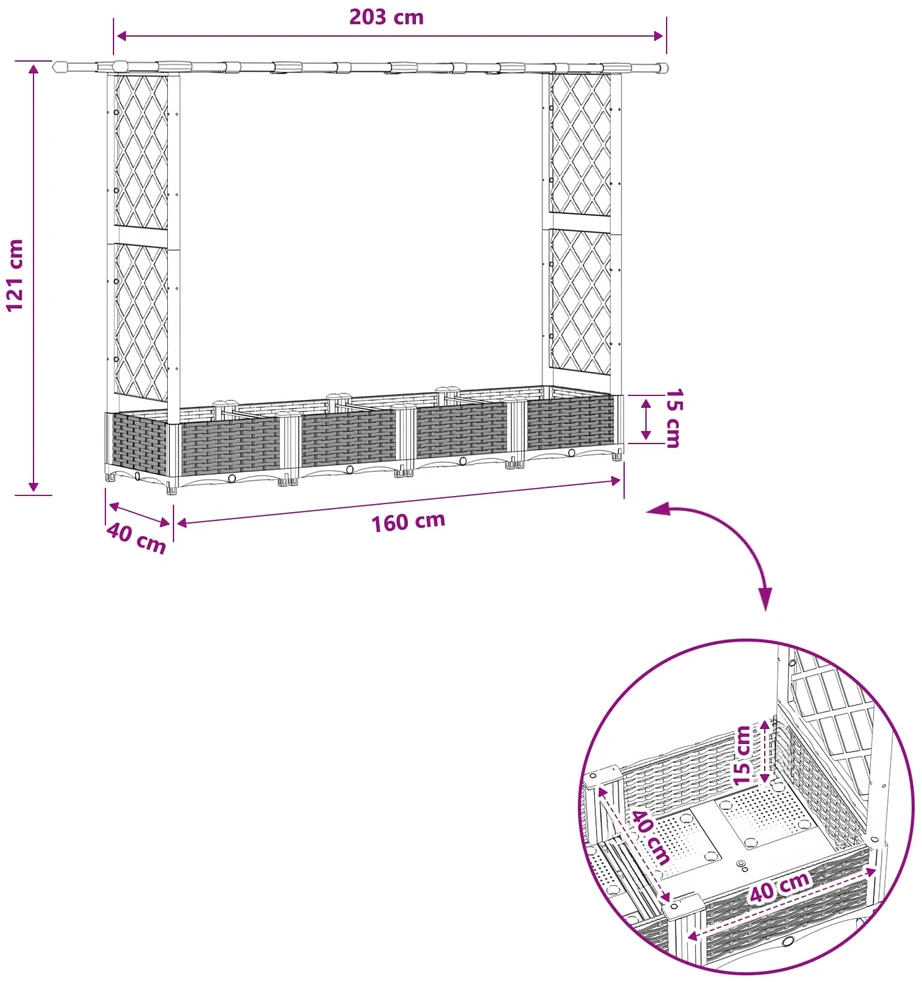 Pakeltas lovas su trelėmis ir stogu Pilka 203 x 40 x 121 cm PP