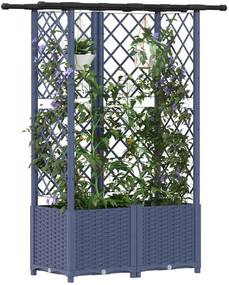 Pakeltas lovas su trelėmis ir stogu Pilka 124,5 x 40 x 136 cm