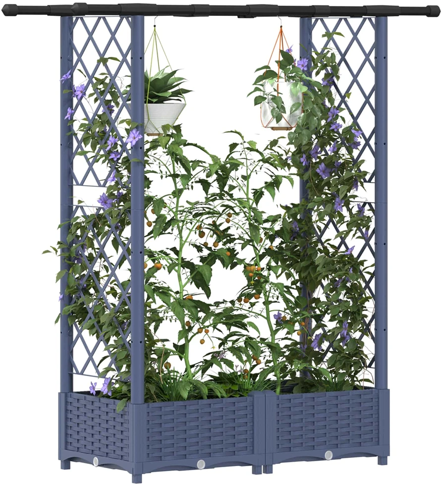 Pakeltas lovas su trelėmis ir stogu Pilka 122,5 x 40 x 121 cm