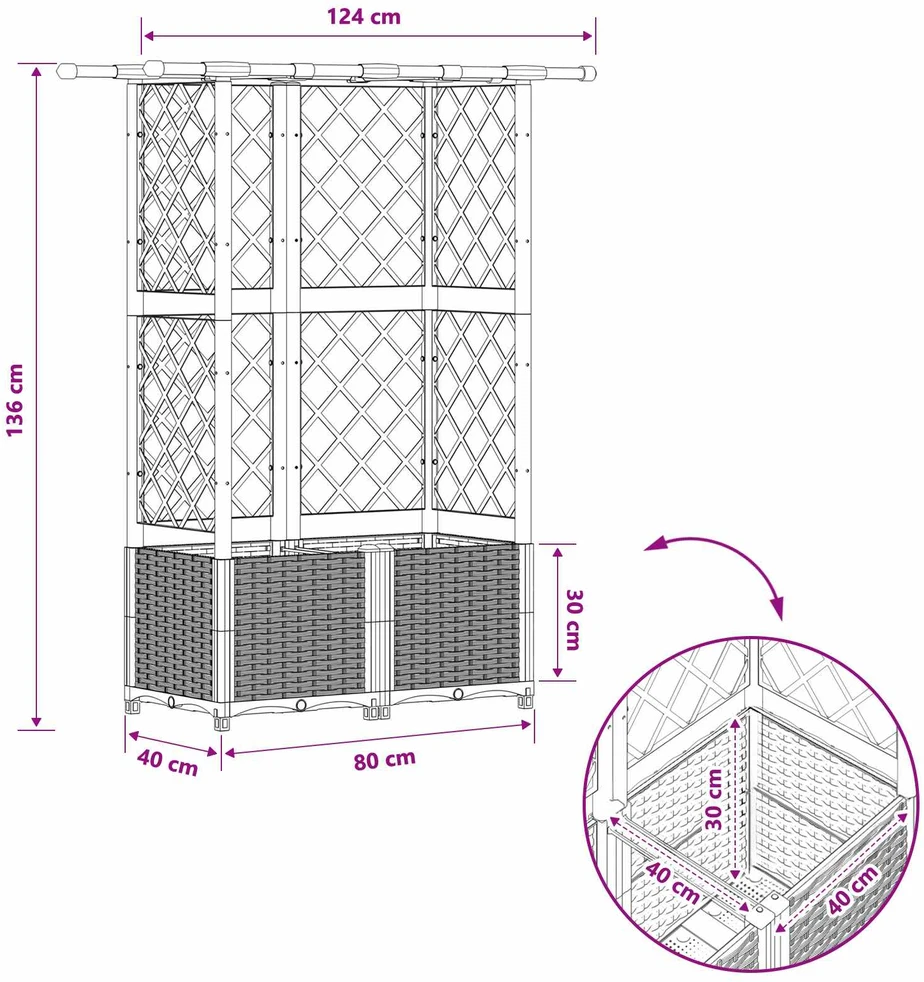 Pakeltas lovas su trelėmis ir stogu Pilka 124 x 40 x 136 cm PP