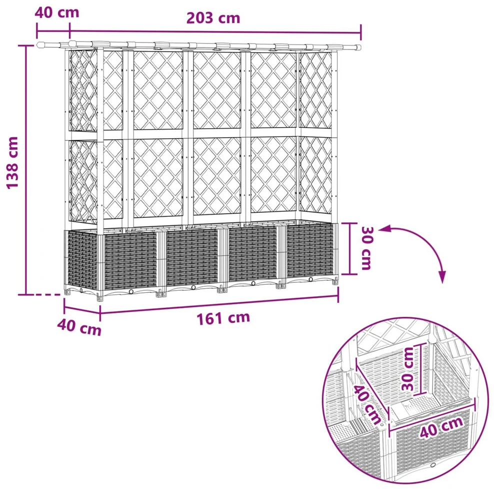 Pakeltas lovas su trelėmis ir stogu Pilka 203 x 40 x 136 cm PP