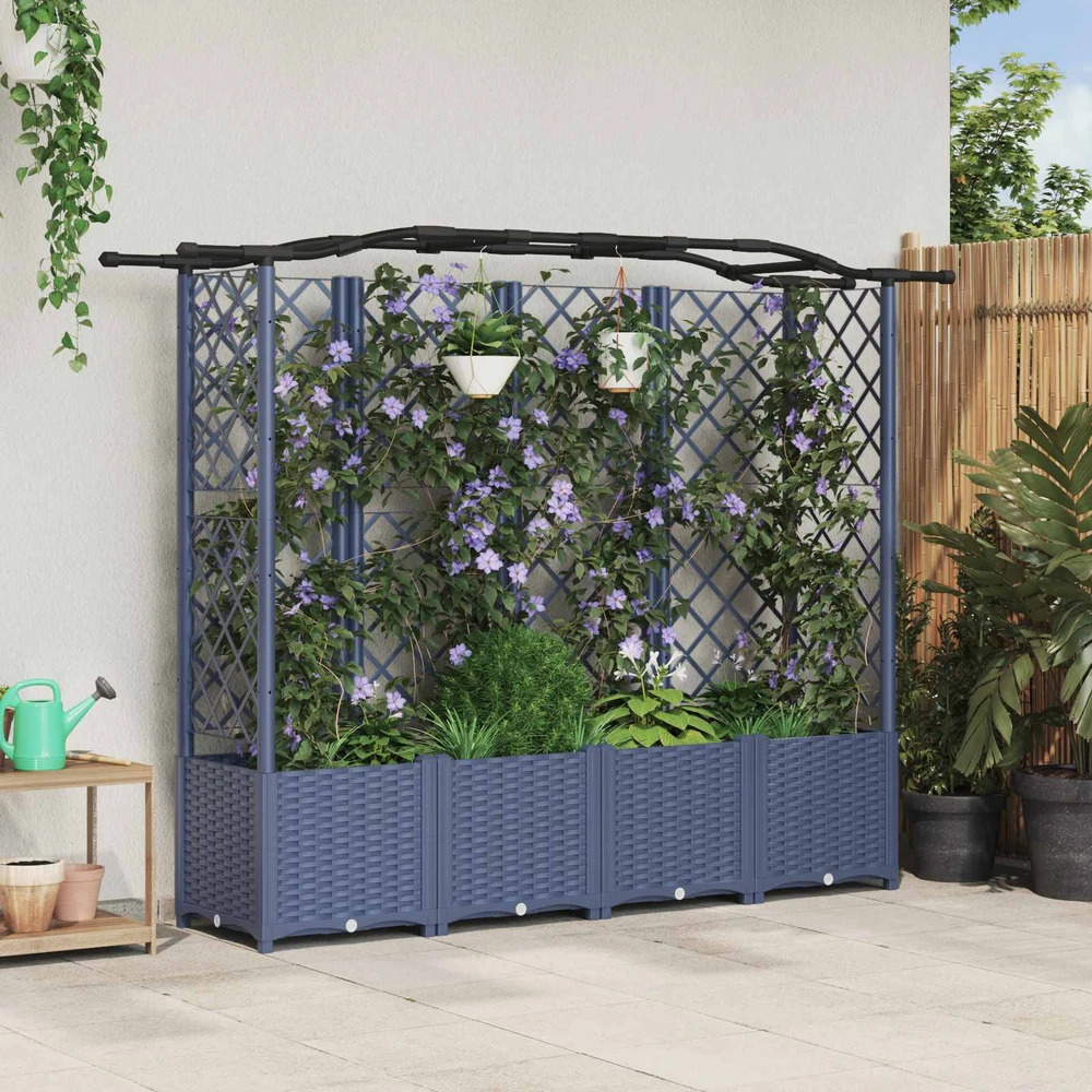 Pakeltas lovas su trelėmis ir stogu Pilka 204 x 40 x 138 cm PP