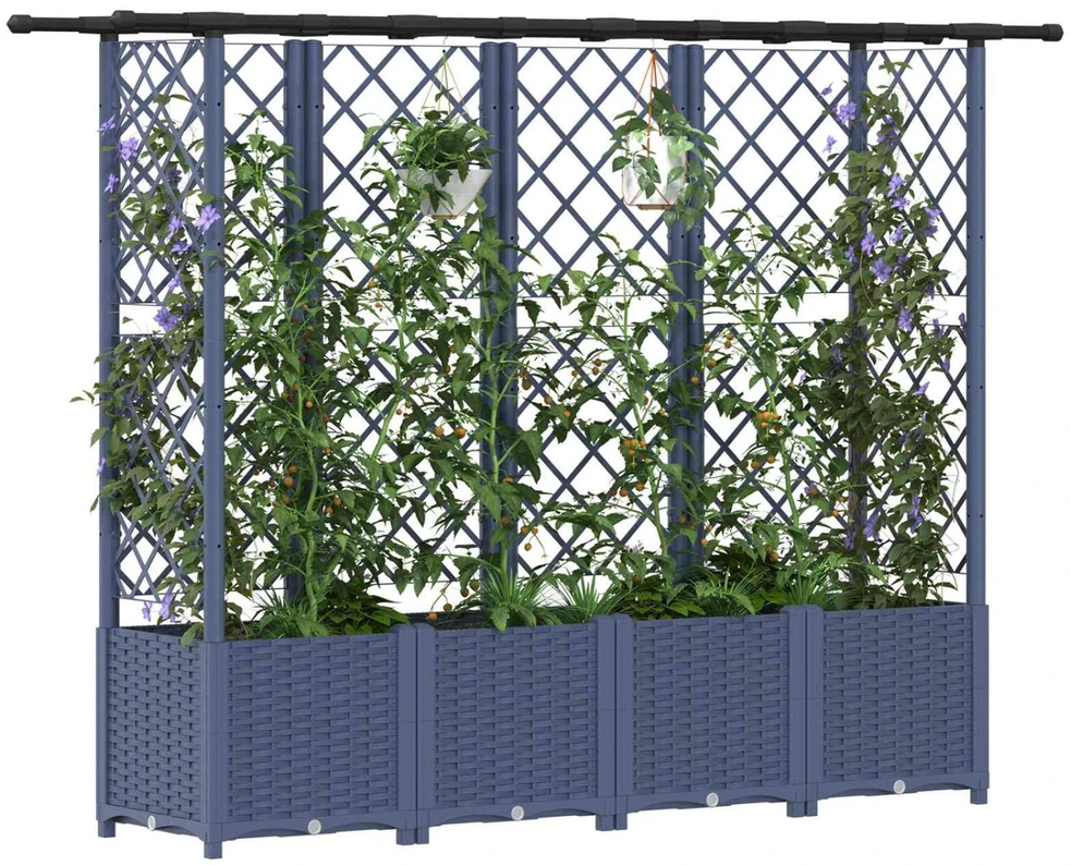 Pakeltas lovas su trelėmis ir stogu Pilka 203 x 40 x 136 cm PP