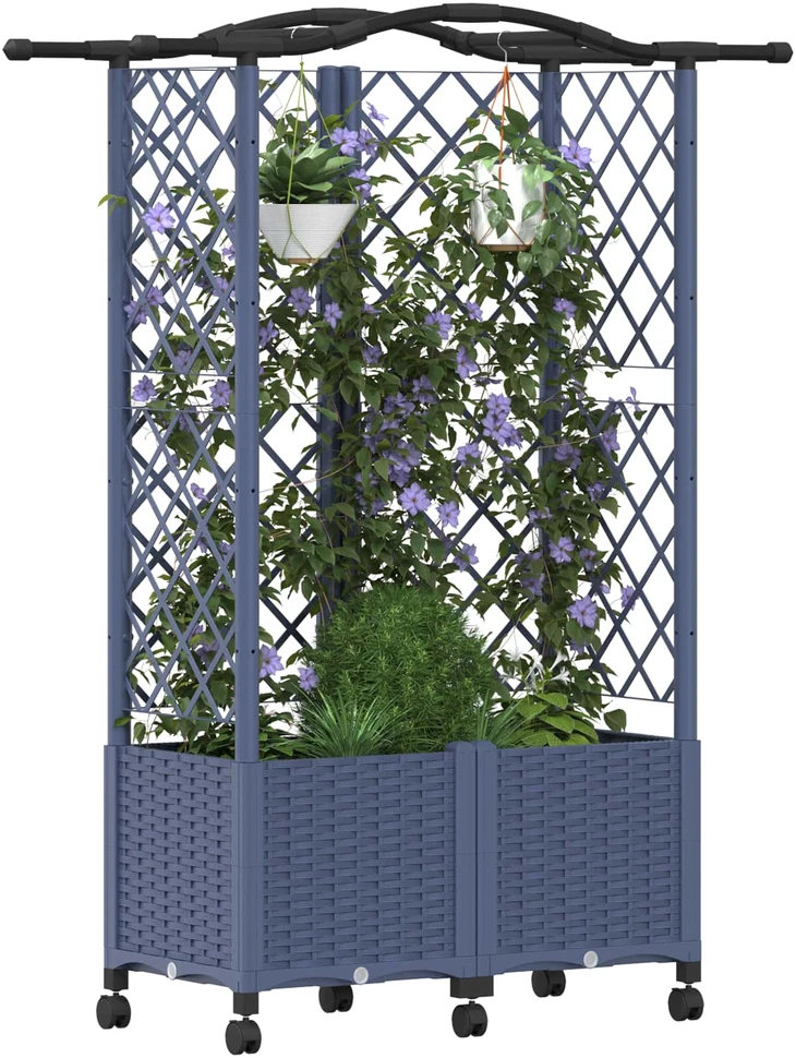Pakeltas lovas su trelėmis ir stogu Pilka 122 x 40 x 144 cm PP