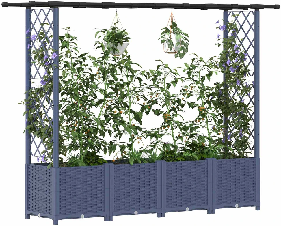 Pakeltas lovas su trelėmis ir stogu Pilka 203 x 40 x 136 cm PP