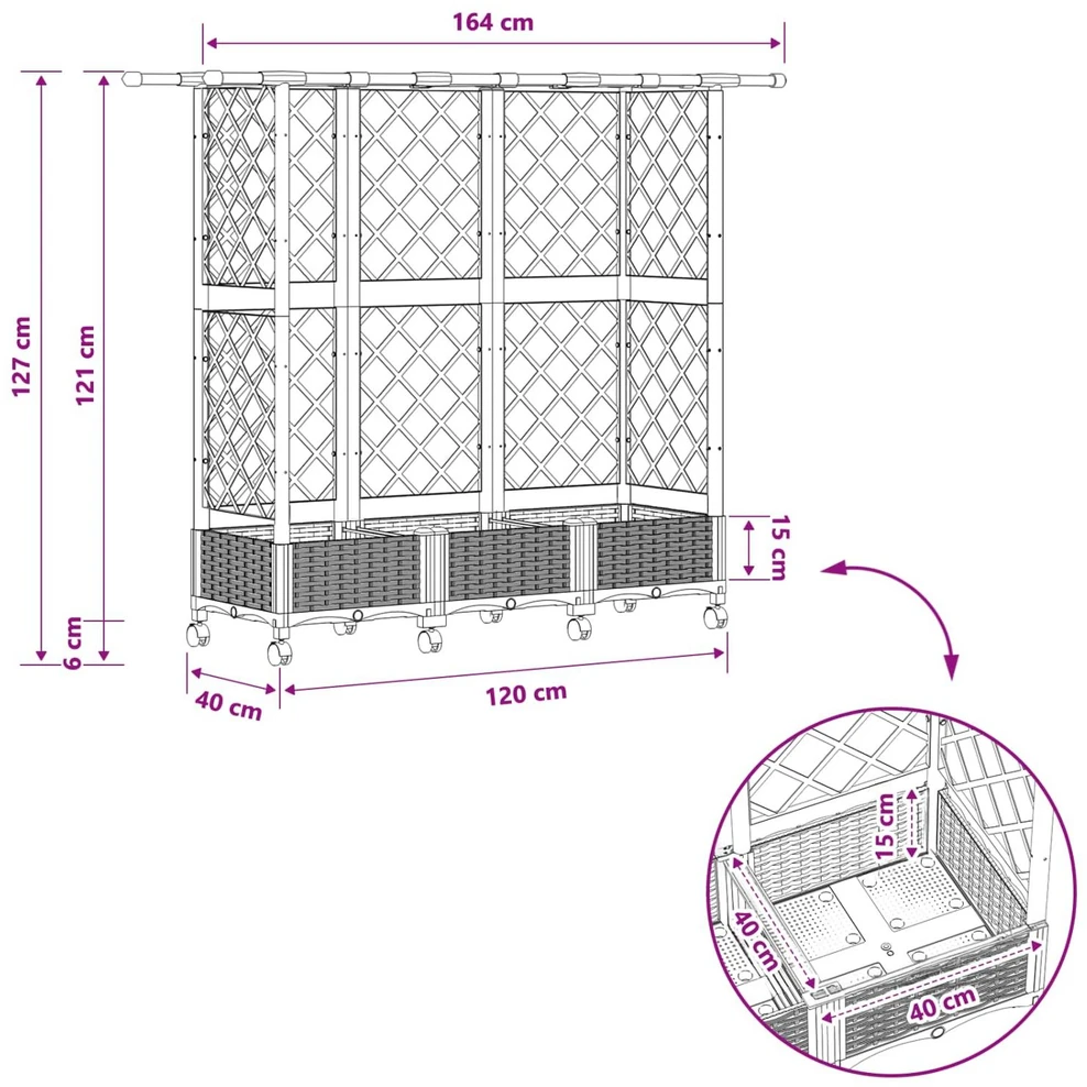 Pakeltas lovas su trelėmis ir stogu Pilka 164 x 40 x 127 cm PP