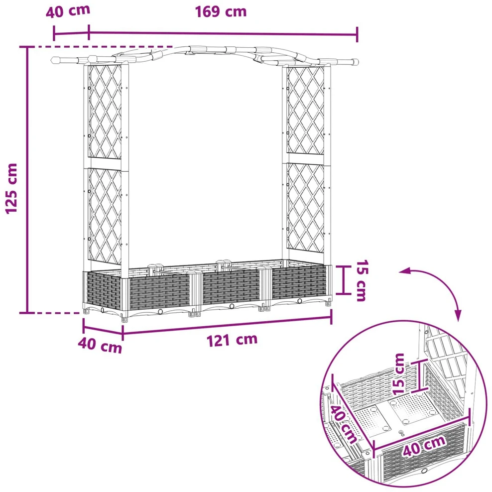 Pakeltas lovas su trelėmis ir stogu Pilka 169 x 40 x 123 cm PP