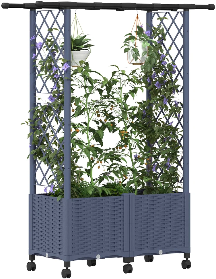 Pakeltas lovas su trelėmis ir stogu Pilka 124,5 x 40 x 142 cm