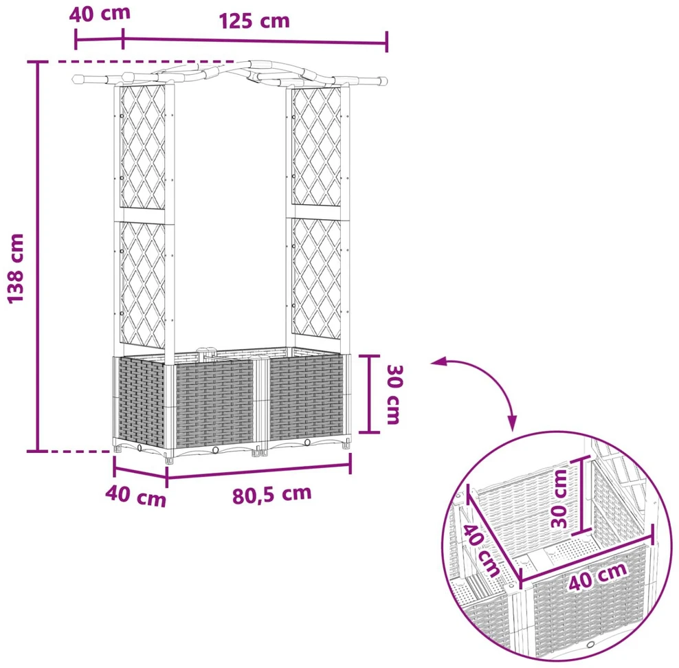 Pakeltas lovas su trelėmis ir stogu Pilka 125 x 40 x 138 cm PP